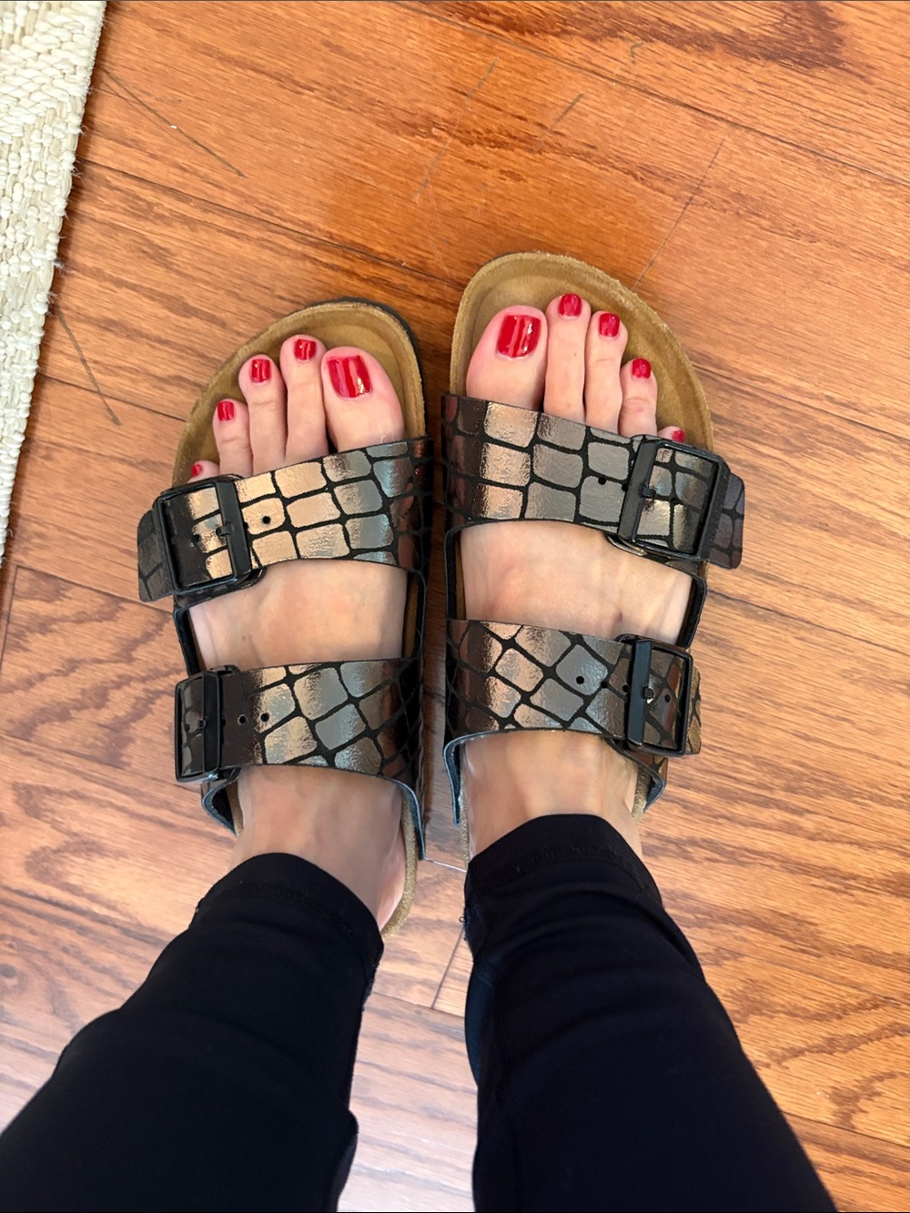 Birkenstock Arizona Metallic Croc-Print Dual Buckle Sandal